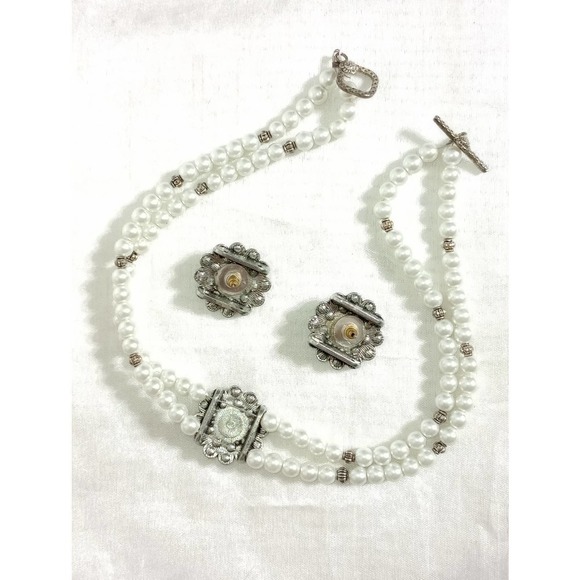 ART Deco vintage inspired Earrings and Necklace Set crystals pearls - Picture 4 of 5